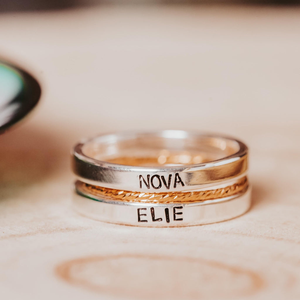 Custom Gold or Silver Stacking Name Rings